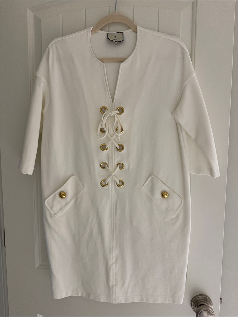 Tuckernuck White Dress with Gold Grommets size XS